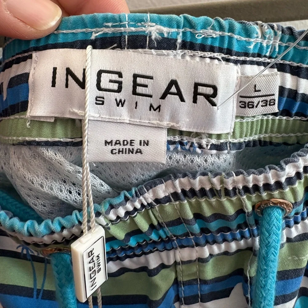 In Gear Striped Surfboard Swim Trunks L